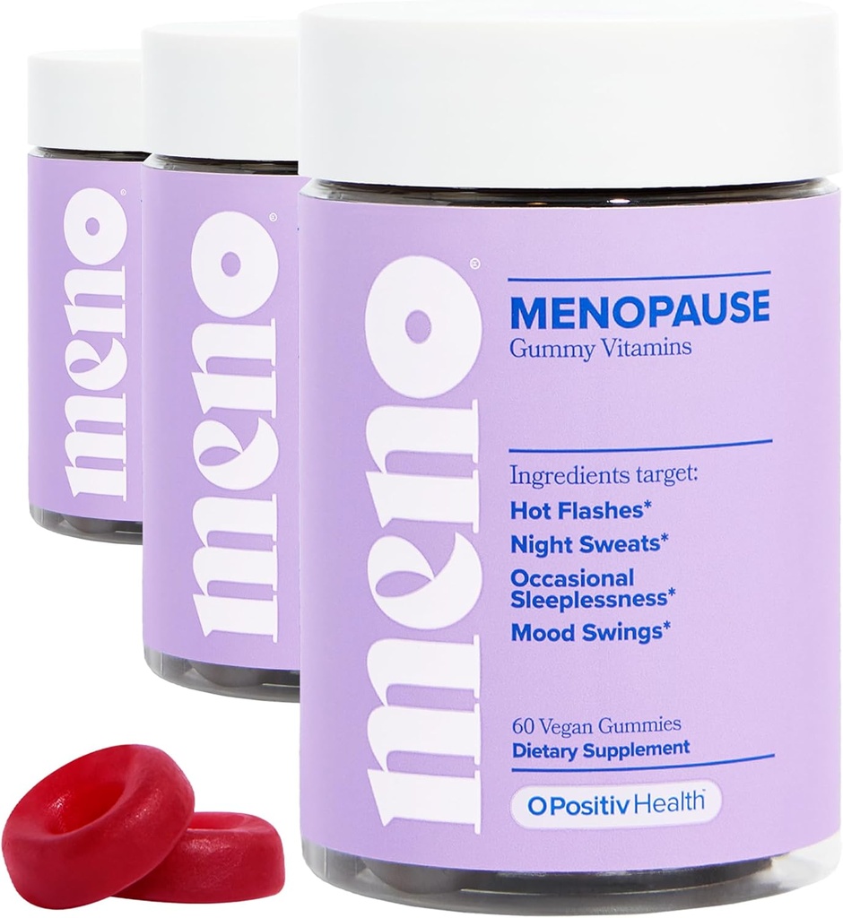O Positiv MENO Gummies for Menopause, 30 Servings (Pack of 3) - Suplementos sin hormonas para las mujeres con Cohosh Negro & Ashwagandha KSM-66 - Ayuda a aliviar los flashes calientes, sudaderas nocturnas, " Mood Swings