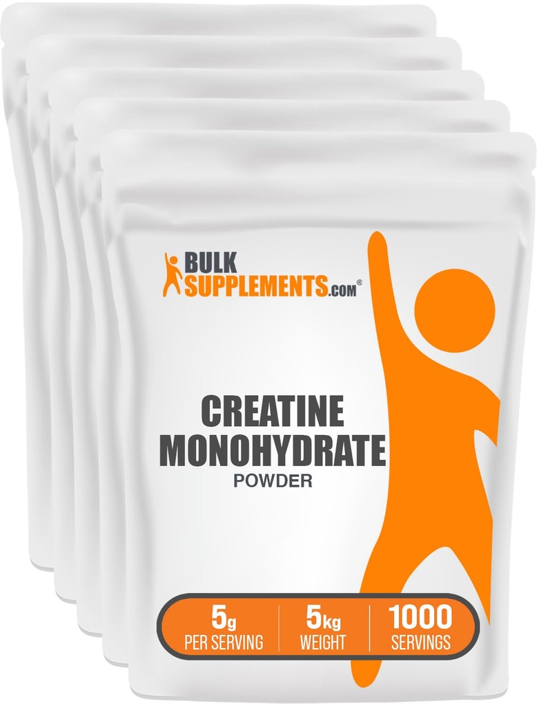 BulkSupplements.com Polvo de Monohidratos de Creatina - Suplemento de Creatina, Cretina Micronizada, Polvo Creativo - Sin sabor, 5g (5000 mg) por Servings, 5kg (11 libras) (Pack of 5)