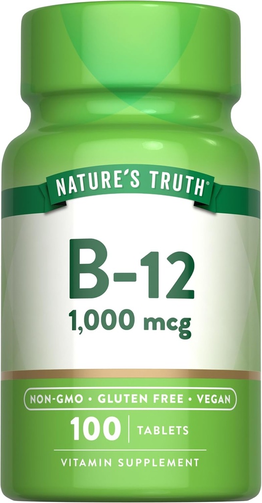 Verdad de la naturaleza Vitamina B12 1000 mcg Tablets tención 100 Cuenta  sometida Vegan, No GMO & Gluten Suplemento gratuito