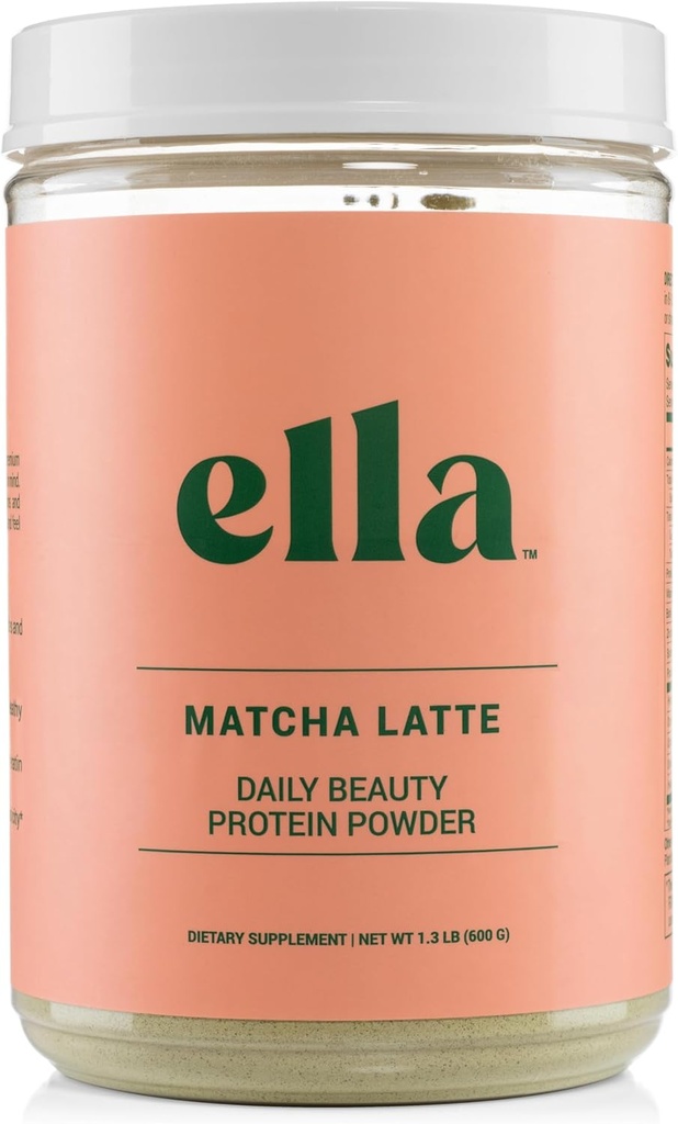 Ella Matcha Latte Collagen Protein Powder for Women - Daily Beauty Protein Powder with Grass-Fed Collagen Peptides - Non-GMO, Gluten-Free, No Artificial Sweeteners - 20 servicios