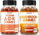 ADK Vitamina D3 K2 (60 Gummies) D & K - 10 Suplemento Vegan con sabor a frambuesa y seta 10 en 1 Blend (120 Gummies) Focus & Brain Mushroom Suplemento para adultos - Vegan Safe & Made in USA