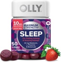 OLLY Max Strength Sleep Gummy, 10mg Melatonin, L-Theanine, Chamomile, Lemon Balm, Sugar Gratis, Vegetarian Sleep Aid, Strawberry - 50 Cuenta