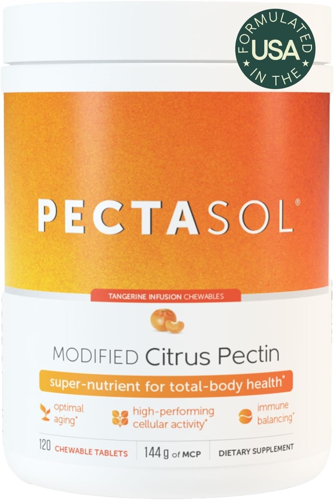 EcoNugenics PectaSol Citrus Modified Pectin – 120 Tangerine Chewable Tablets – Total-Body Health Supplement to Support Heart, Immune System, Inflammation Response + Maintain Healthy Galectin-3 Levels