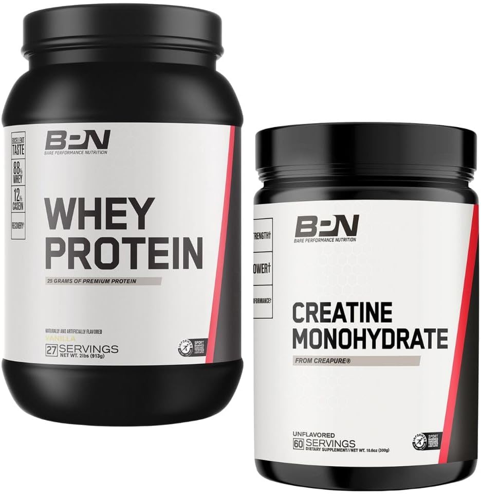 BARE PERFORMANCE NUTRITION BPN Cretina Monohydrate & Whey Vanilla Protein Powder Bundle