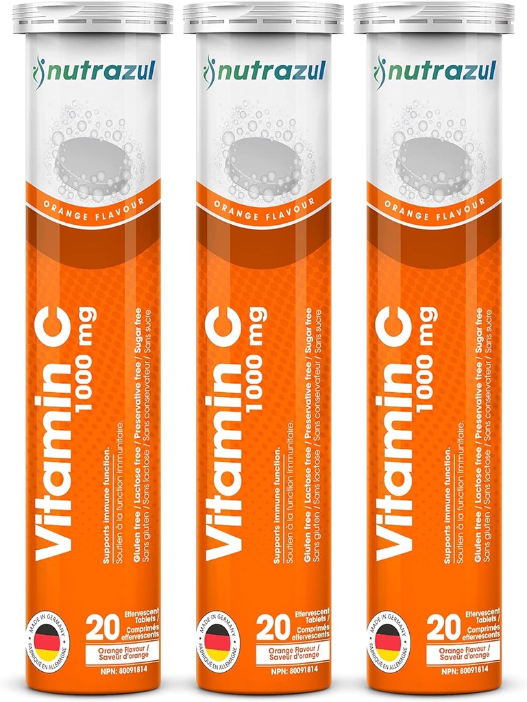 nutrazul Vitamina C 1000mg Tablas de Efervescencia- Naranja 20's (Pack of 3) ← Gluten Gratis, Lactose Gratis, Sugar Gratis