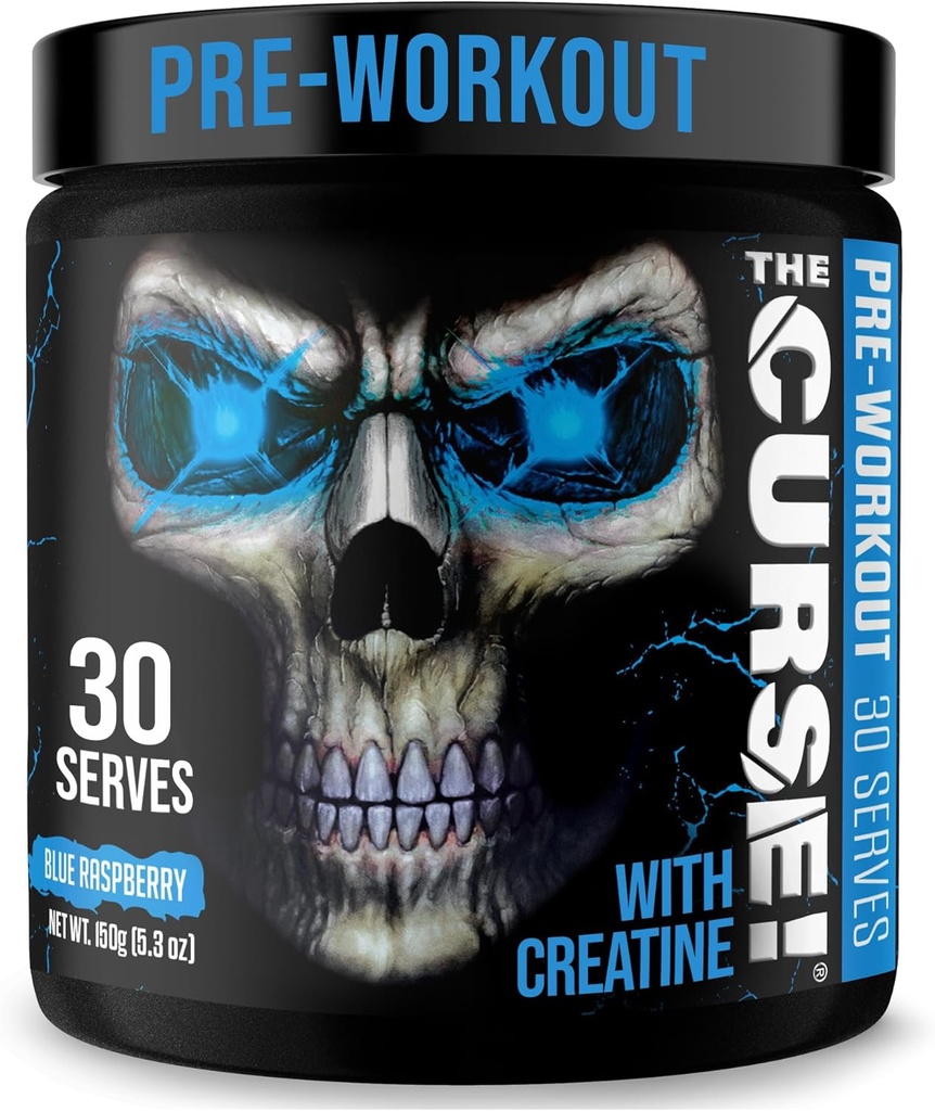 JNX SPORTS ¡La maldición! Pre Workout Powder for Men & Women, Caffeine, Beta-Alanine, Creatine, L-Citrulline, 30 Servings, Blue Raspberry Flavor – Boost Energy, Strength & Focus