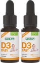 Land Art - Certified Organic Vitamin D3 Drops Baby – 400 IU per Drop – 490 Servings – Supports Bone " Teeth Development – Vitamina D Drops for Infants " Toddlers – GMO-Free – Gluten-Free – 2x0.45 fl oz