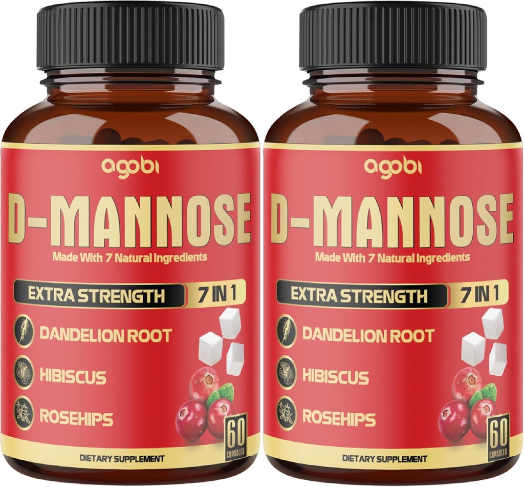2 Packs 60 Cuentas 4 meses - D-Mannose Capsules - Natural Urinary Tract Health & Immune Support - 7in1 con Arándano, Dandelion, Hibiscus & More