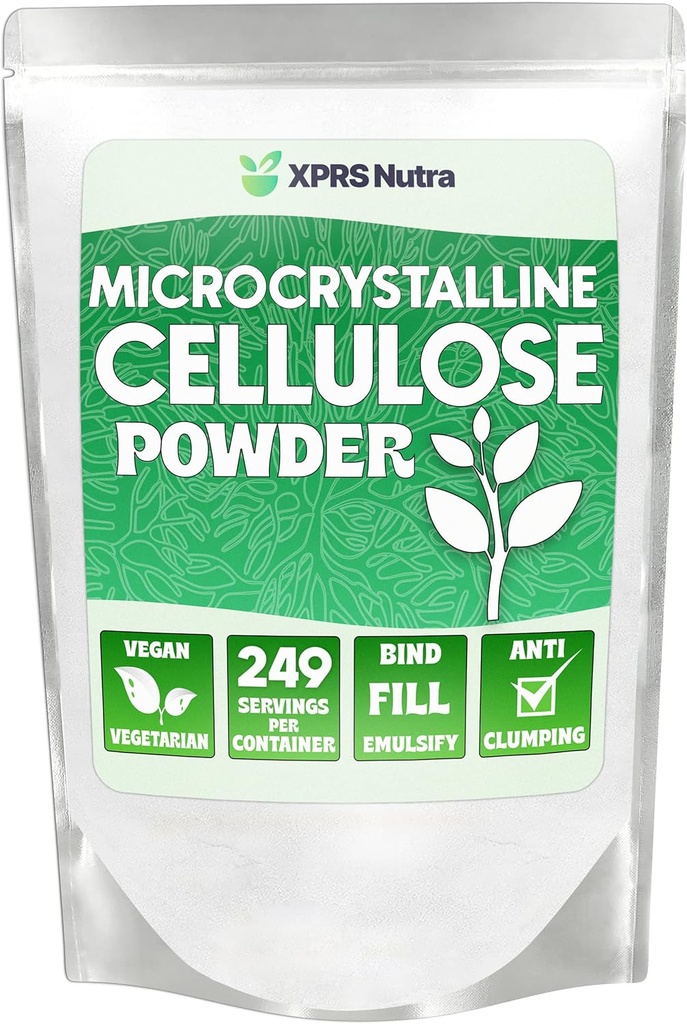 XPRS Nutra Microcrystalline Polvo de celulosa - Powder de fibra de celulosa sin olor - 100% Puro suplemento de celulosa con polvo es un fibra insoluble para mezcla de cilindros y pasta de celulosa (1,10 libras)