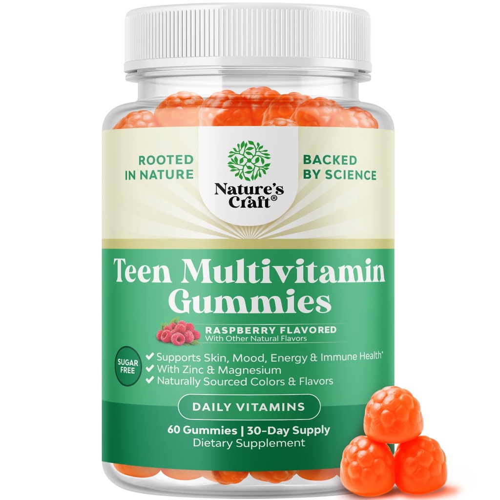 Adolescentes multivitamina Gummies 12-17 - Niños Adolescentes &amp; Niñas Gummy Vitaminas para una mejor piel, Immune Strength, Mood & Energy Support - Adolescente Niña & Niño Suplementos con Zn, Mg, Vitamina A, C, D &amp; E - 60 Ct