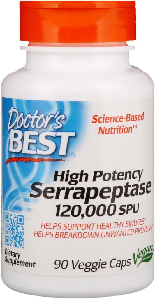 Mejor médico, (3 Pack) Serrapeptase de alta potencia, 120,000 SPU, 90 Veggie Caps