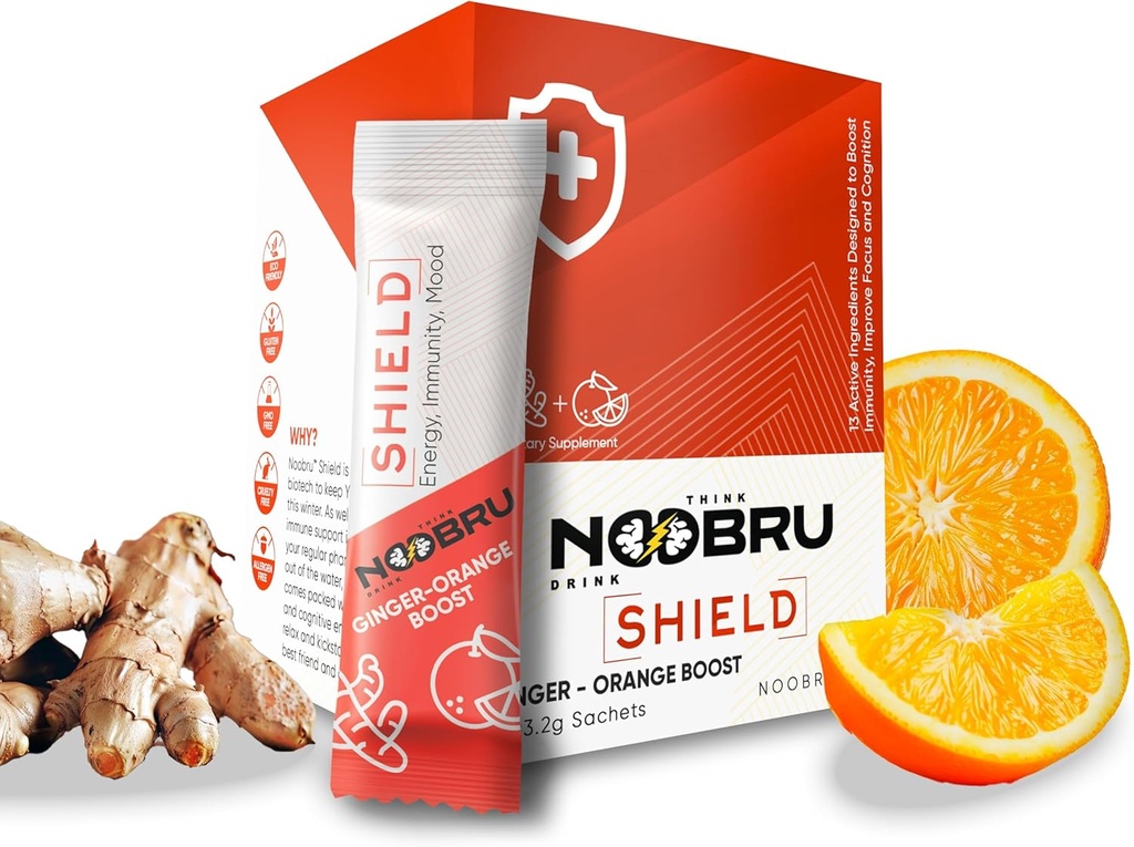 Escudo de Noobru con Polvo de Vitamina C y jengibre - Booster de sistema inmunológico para la salud perfecta - Vitaminas Blend para su cuerpo - Suplementos de alimentos nootrópicos para la concentración de afeitar y la mente rápida
