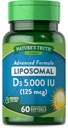 Verdad de la naturaleza Liposomal Vitamina D3 Silencio 5000 UI Silencio 60 Softgels Silencio No GMO & Gluten Suplemento Gratis
