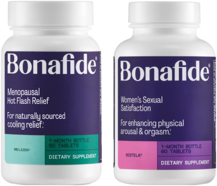 Bonafide Relizen + Ristela – Alivio sin hormonas de flashes calientes y sudor nocturno durante la menopausia* + Soporte sin hormonas para la satisfacción sexual de las mujeres – 1 mes de suministro