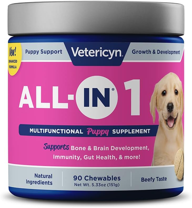 Vetericyn All-in 1 Multifunctional Suplemento de cachorro ← Enzimas digestivas + Antioxidante Apoyo inmunológico para cachorros + vitaminas, minerales, prebióticos, probióticos y Omegas.
