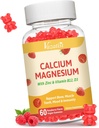 Calcio Gummies con Magnesio, Zinc, Vitamina D3 & B12, Suplementos de Calcio para Mujeres Hombres, Bono de Apoyo, Musculo e Inmunidad, 60 Gummies Vegan Raspberry Flavor