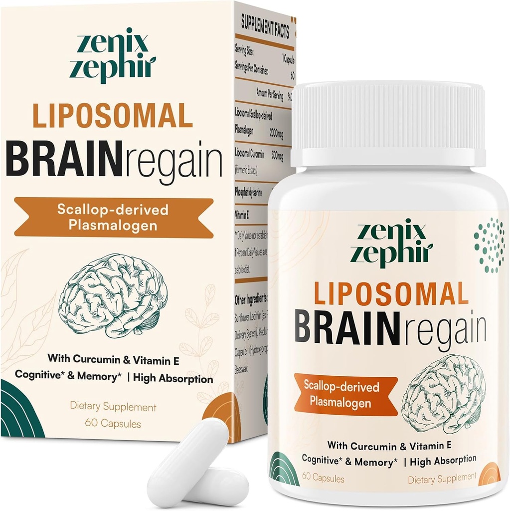 Suplementos litómicos para la memoria y el foco - Plasmalógeno con Curcumin & vitamina E para una mejor absorción- Adecuado para las personas mayores,Adult Men & Women Cognitive Health,High Potency 60 Servings
