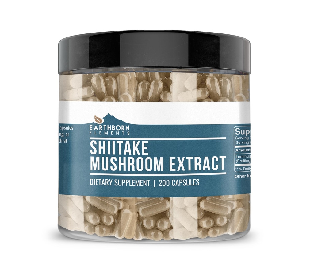 Elementos terrestres Shiitake Mushroom Extracto 200 cápsulas, Puro " Undiluido, No aditivos