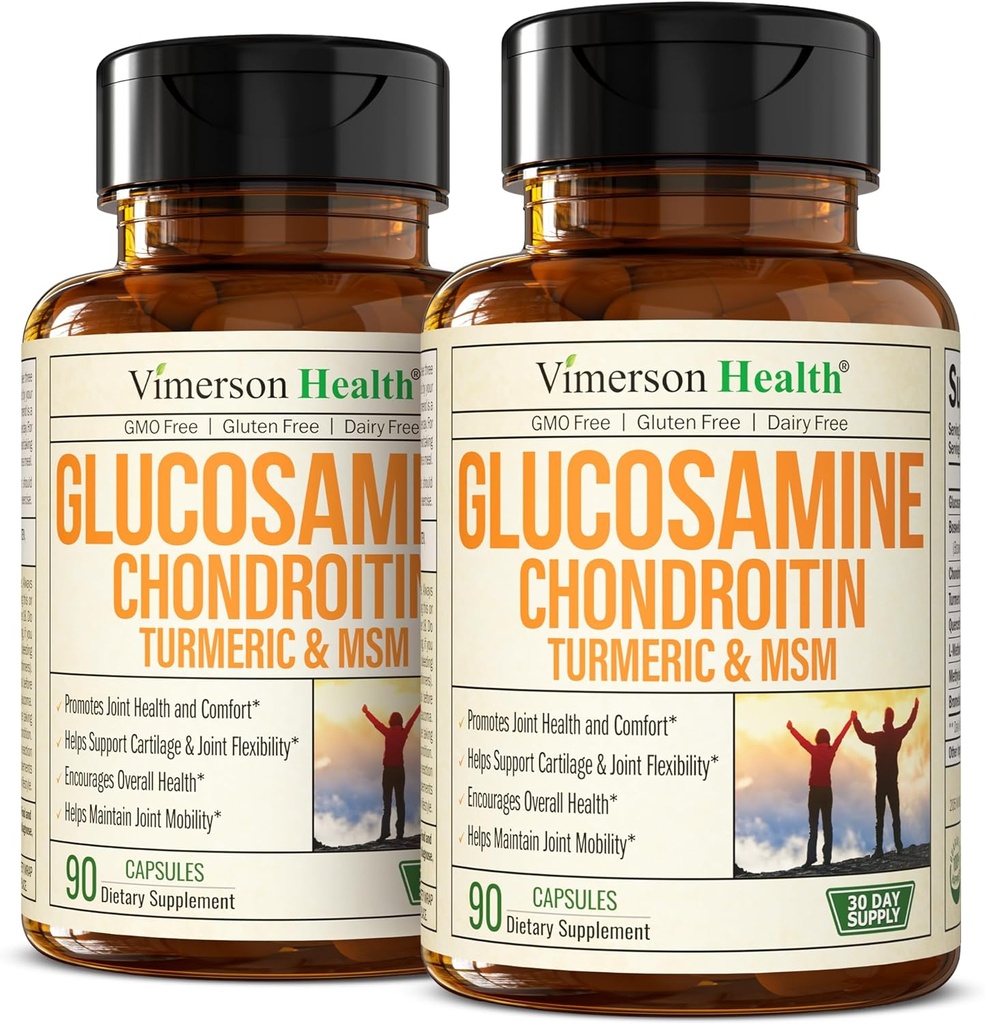 Glucosamine Chondroitin MSM y Suplemento Turmérico – Suplemento de Apoyo Conjunto para Mujeres y Hombres con Boswellia y Sulfato de Condroitina – para el cartílago, salud conjunta y flexibilidad – 2 Pack