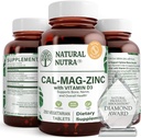 Natural Nutra 500 Conde, Calcio Magnesio Zinc Suplemento con vitamina D3 para la fuerza ósea, ayuda a mejorar la digestión, Salud Gluten libre y libre de azúcar, Mineral esencial