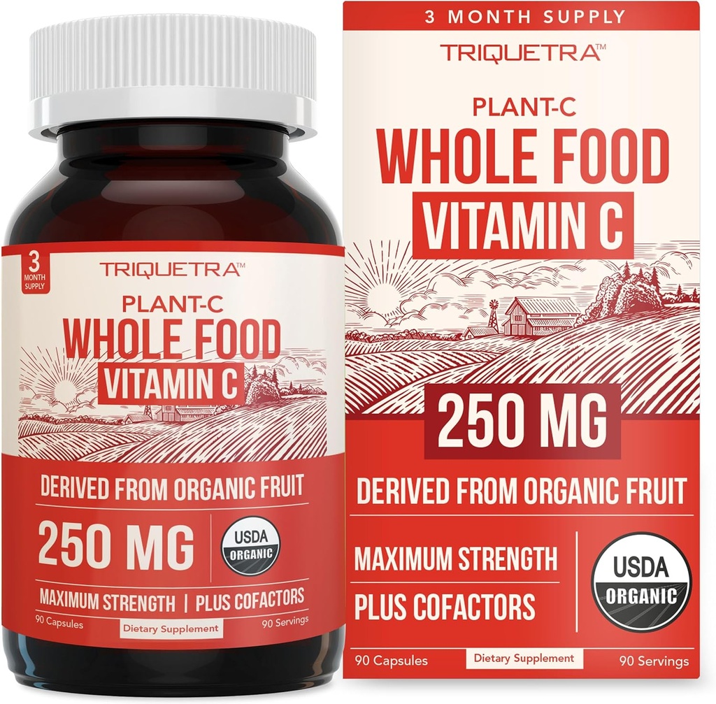 Vitamina Orgánica C ← Alimento entero Vitamina C de Fruta Más Absorción Mejorando los Cofactores - Biodisponibilidad Vegana, Mejorada - Apoyo Inmunitario, Antioxidante, Salud Total (90 Servimientos)