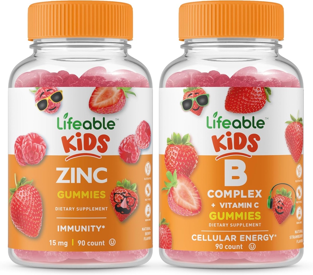 Niños Zinc Lifeable + Complejo B Niños, Gluten Free, GMO Gratis, Chewable Gummy