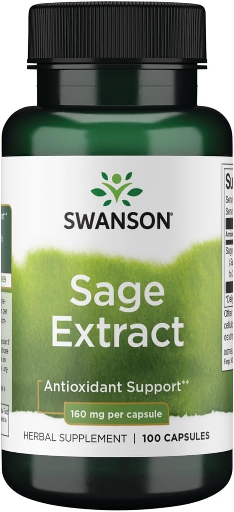 Swanson Sage Extract - Herbal Supplement Promoting Total-Body Health & Protection - Fórmula natural para el soporte general de bienestar - (100 cápsulas, 160 mg cada uno)