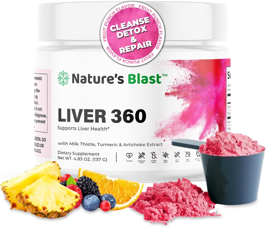 [BRSRA2Y6OEAQE2Q6] Liver 360 - Hígado desintoxicación " Reparación de polvo con cartola de leche, tormérico " Artichoke Extracto Fruit Punch Flavor – 30 Actuaciones