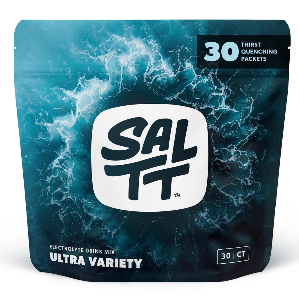 SALTT Electrolytes Embalajes de Polvo, Empaquetado de Ultra Variedad (30 Packets) - Magnesio, Potasio, Sodio, Minerales Trace - Vegan, Libre de Azúcar - Esenciales de Viaje - Hecho en EE.UU.