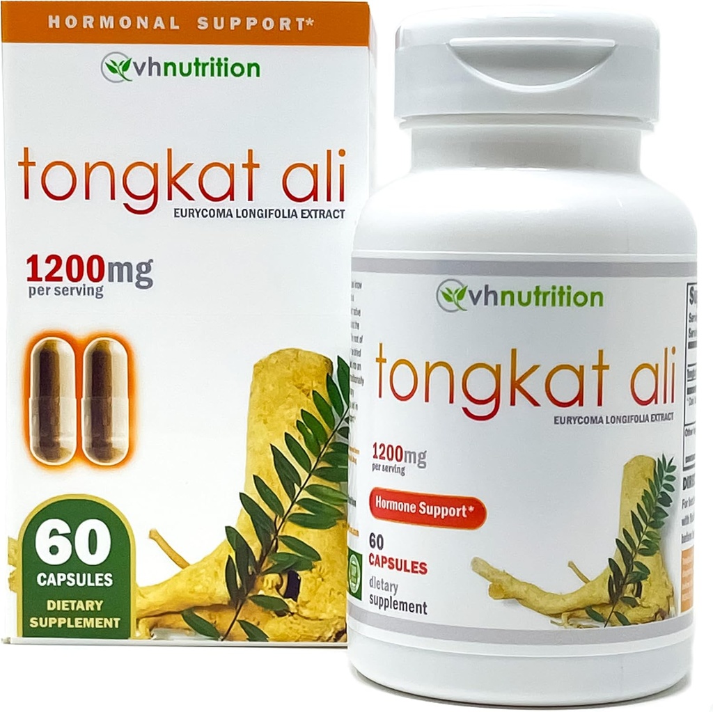 VH Nutrition TONGKAT ALI ← Extra Strength Hormone Support for Men*  200 to 1 Blend Standardized Eurycoma Longifolia (LongJack) Extract Powder ← 60 Capsules