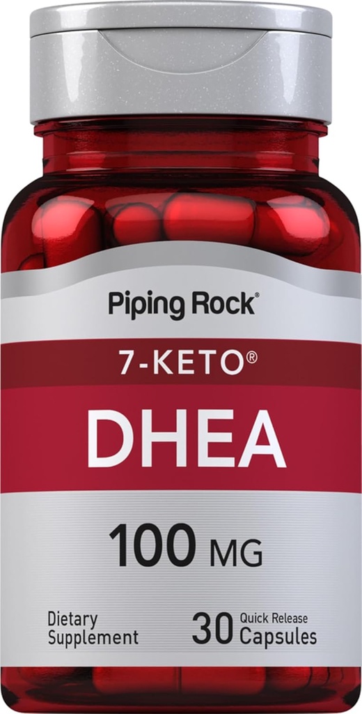 Piping Rock DHEA Suplemento para Mujeres y Hombres Silencio 100mg Silencio 30 Capsules Silencio 7-Keto Silencio Dehydroepiandrosterone ← Non-GMO, Gluten Free