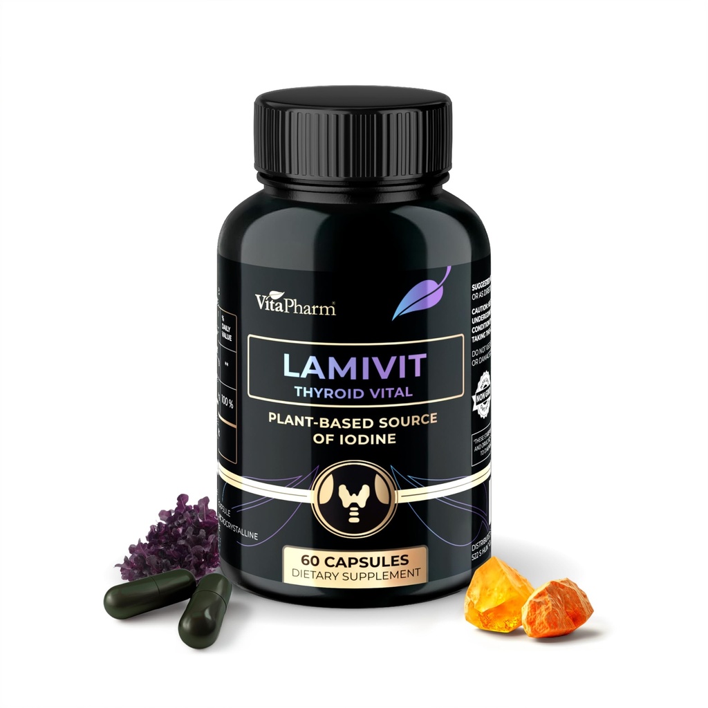 Lamivit Iodine Supplement for Thyroid – Natural Sea Kelp 300 mg, 150 mcg Iodine – Thyroid Support Supplement for Women & Men – Support Skin, Hair & Nail Function – Vegan, Non-GMO – 60 Count