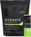 Sports Research Hydrate Electrolytes Powder Packets - Sin azúcar & naturalmente saboreado con vitaminas, minerales y agua de coco - soporta la hidratación - 16 Packets - Lemon Lime