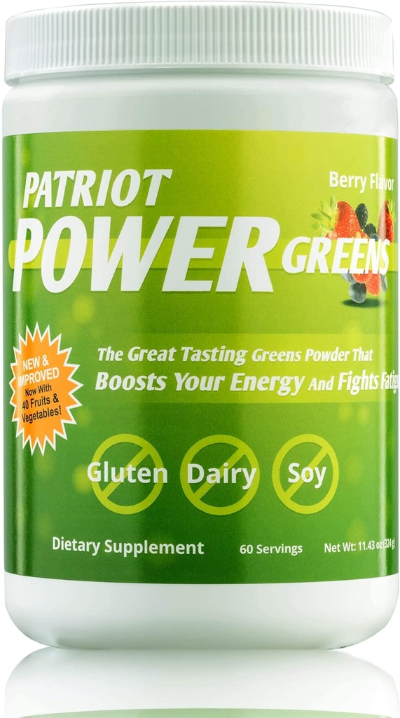 Patriot Power Verdes: 40+ Frutas & Verduras, Suplemento dietético orgánico Superalimentario, 60 Serviciones