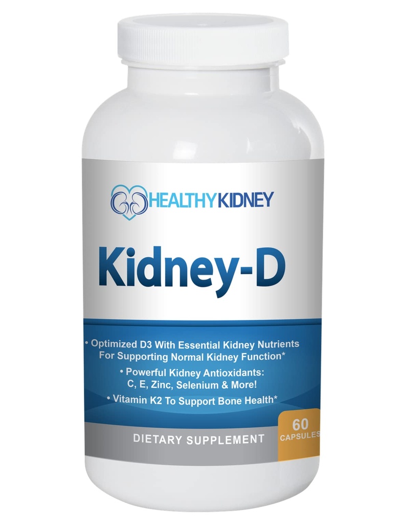 Suplemento Kidney-D Kidney. Vitamina D Optimizada para el Apoyo al Riñón. Vitamina D3 y 7 Vitaminas y Nutrientes renales diseñados para la salud renal y más