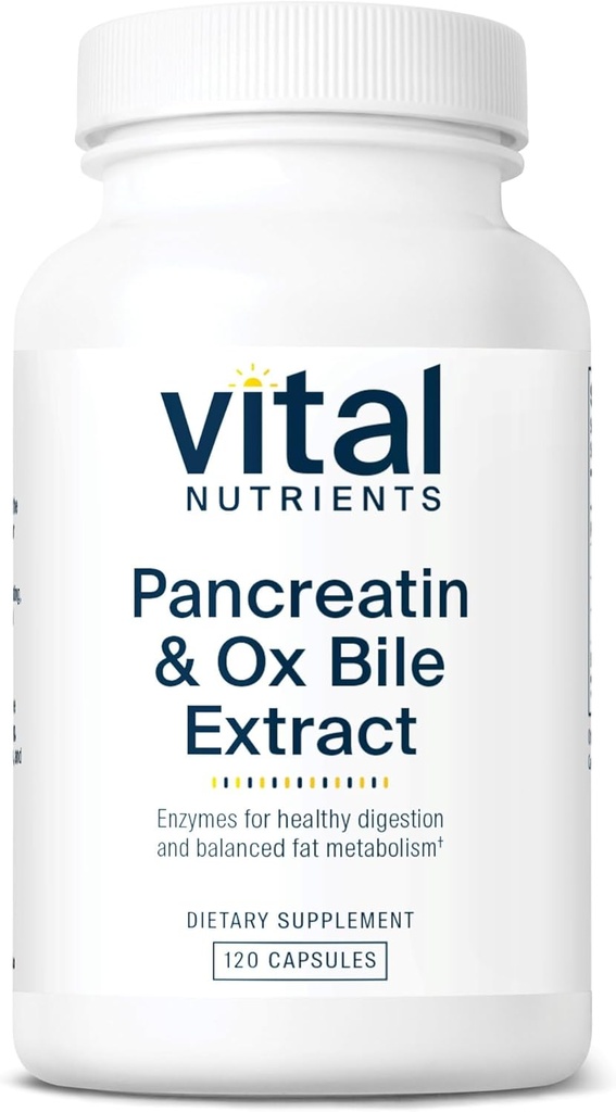 Vital Nutrients Pancreatin " Ox Bile Extract 500mg ← Enzymes Digestivos Naturales para Mujeres " Hombres Silenciosos Digestión de Proteína, Gordo y Carbohydrates* Anterior Gluten, Dairy " Soy Free TEN120 Capsules