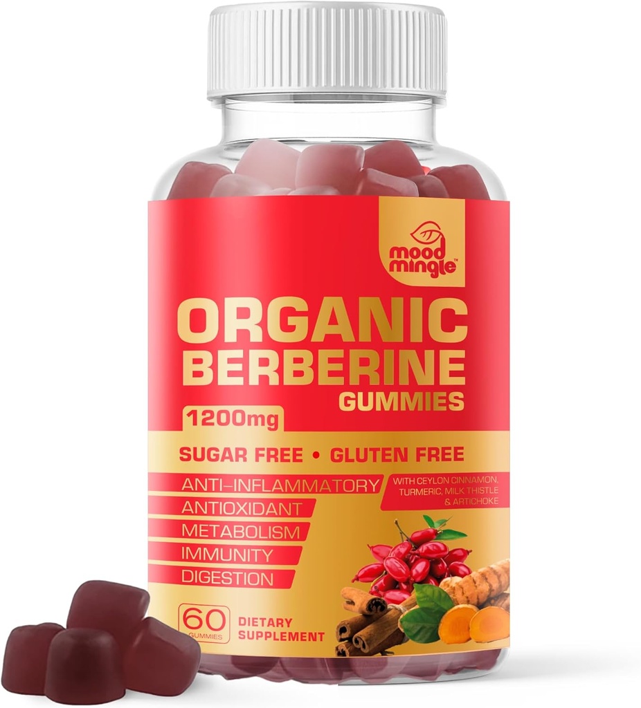 Beberine Suplemento Gummies (1200mg) con Ceylán Canela, Turmérica, Leche Esteto & Artichoke - Sugar Gratis, Gluten Free, GMP Calidad