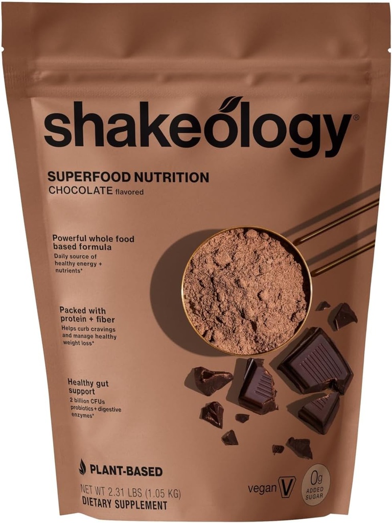 Shakeology 0g Añadido Sugar Plant Based Protein Powder Blend, Gluten-Free Shake with Vitamins and Minerals – Helps Support Healthy Weight Loss, Lean Muscle, Gut Health – Chocolate, 30 Servings