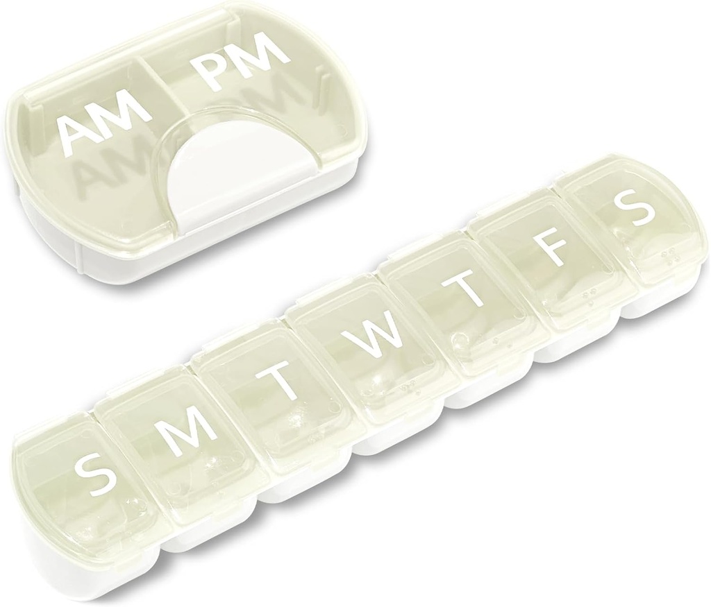 2 Pack (Weekly & Daily), 2 Times a Day (AM/PM) + 7-Day Pill Organizer, Vitamin Planner, Large Capacity Pill Box Set, Travel Pill Case for Medication/Vitamins/Fish Oils/Supplements, White