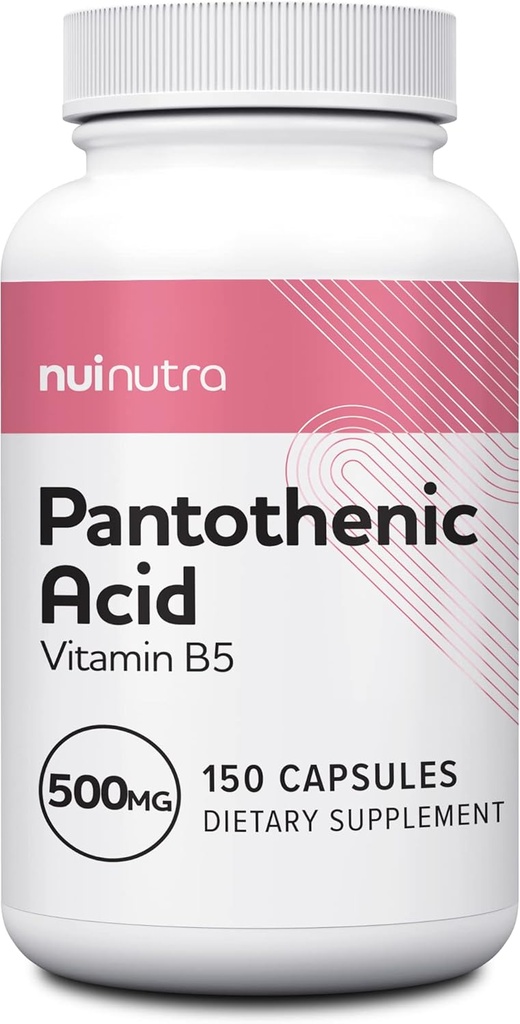 Ácido pantoténico (Vitamin B5) Suplemento 500mg, 150 cápsulas - Apoya energía, foco, sistema digestivo, " Esquí saludable