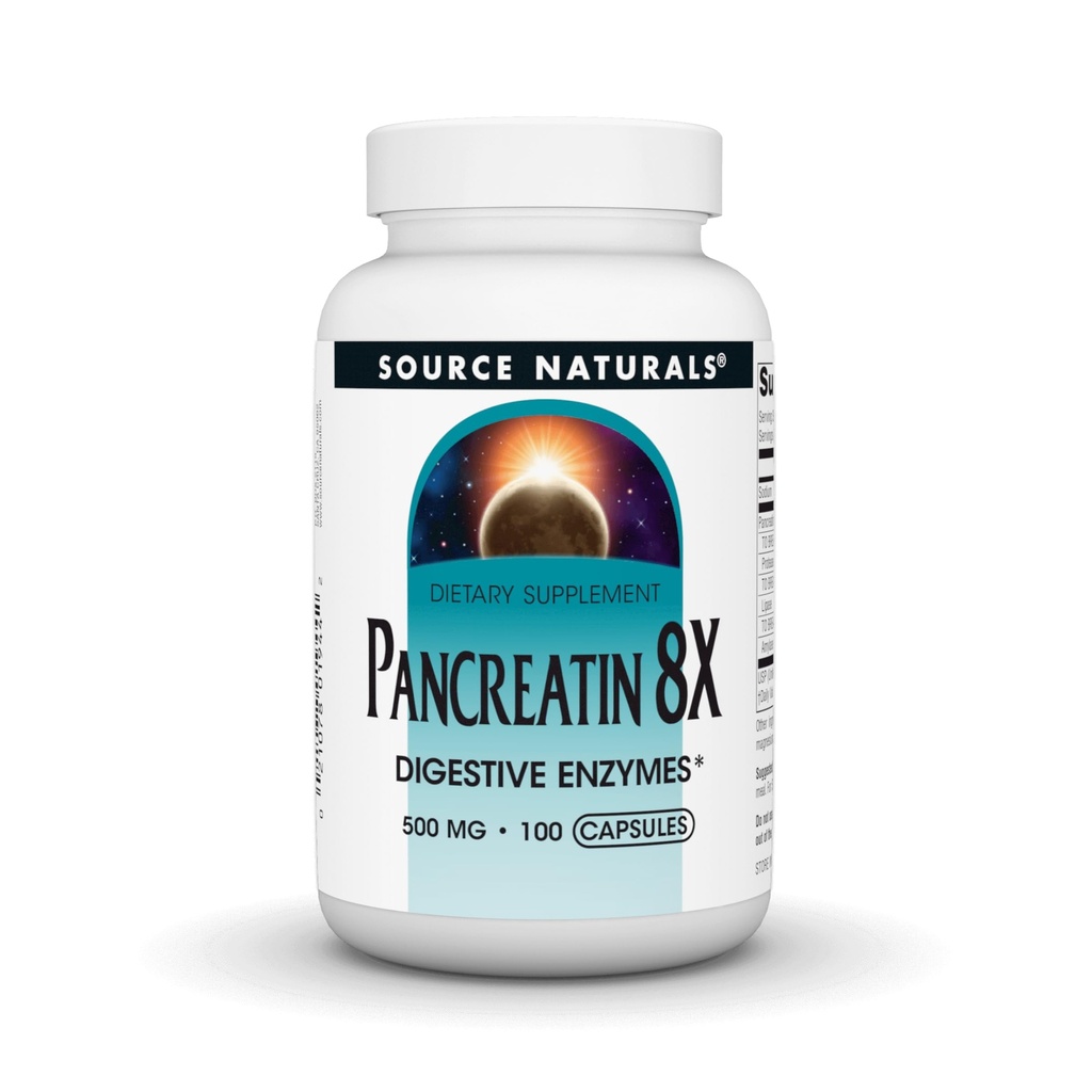 Fuente Naturales Pancreatina 8X, 500 mg Enzimas digestivas - 100 cápsulas