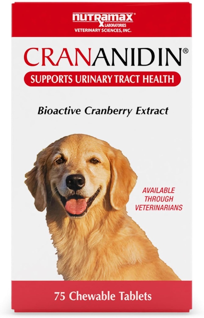 Nutramax Laboratorios Crananidin Cranberry Extract Urinary Tract Health Supplement for Dogs, 75 Chewable Tablets