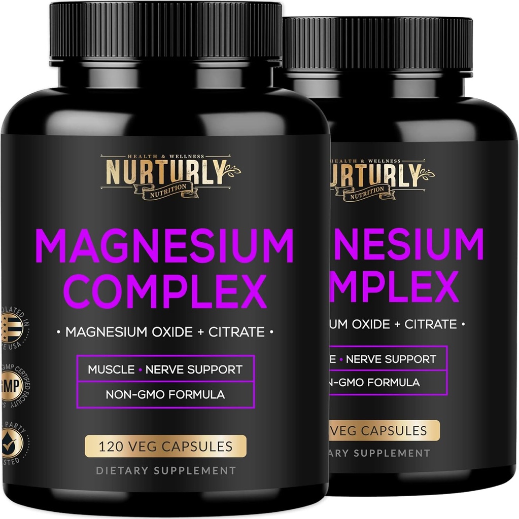 Citrato de magnesio " óxido 500mg Suplemento Complejo - Absorción alta Fuerza máxima - Ayuda a apoyar la densidad de huesos y fuerza, músculos, energía y sueño - 240 cápsulas vegas