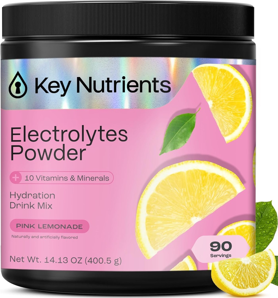 KEY NUTRIENTS Electrolitos multivitamínicos Polvo No Azúcar - Polvo de limón rosa fresco - Endurance & Energy Suplemento - Hidration Powder - Sin Calories - 90 Servings - Made in USA