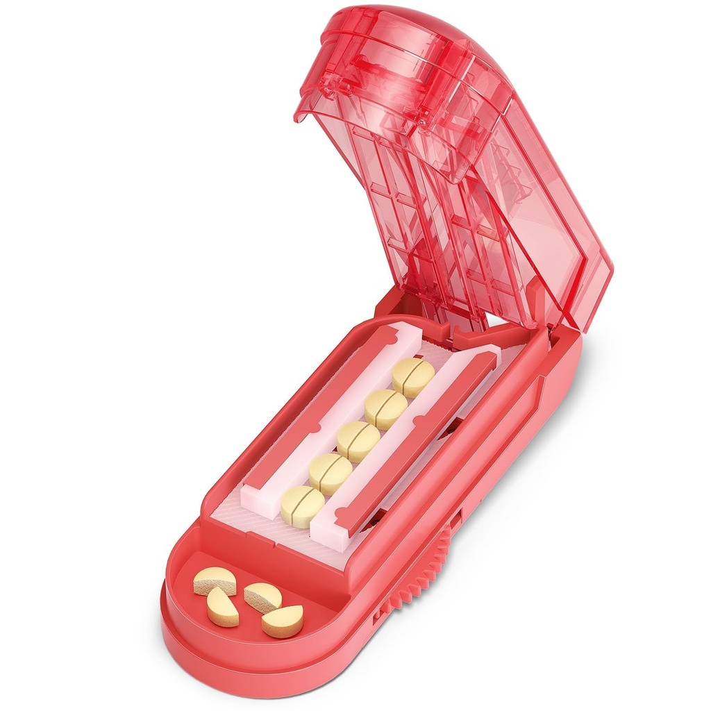 ONE PIX Multiple Pill Cutter Splitter for Small and Tiny Pills, Accurate 1/2 Tablet Splitter with Adjustable Bars & Hidden Blade, Safely Cuts Large Medication for Seniors & Pets, Red