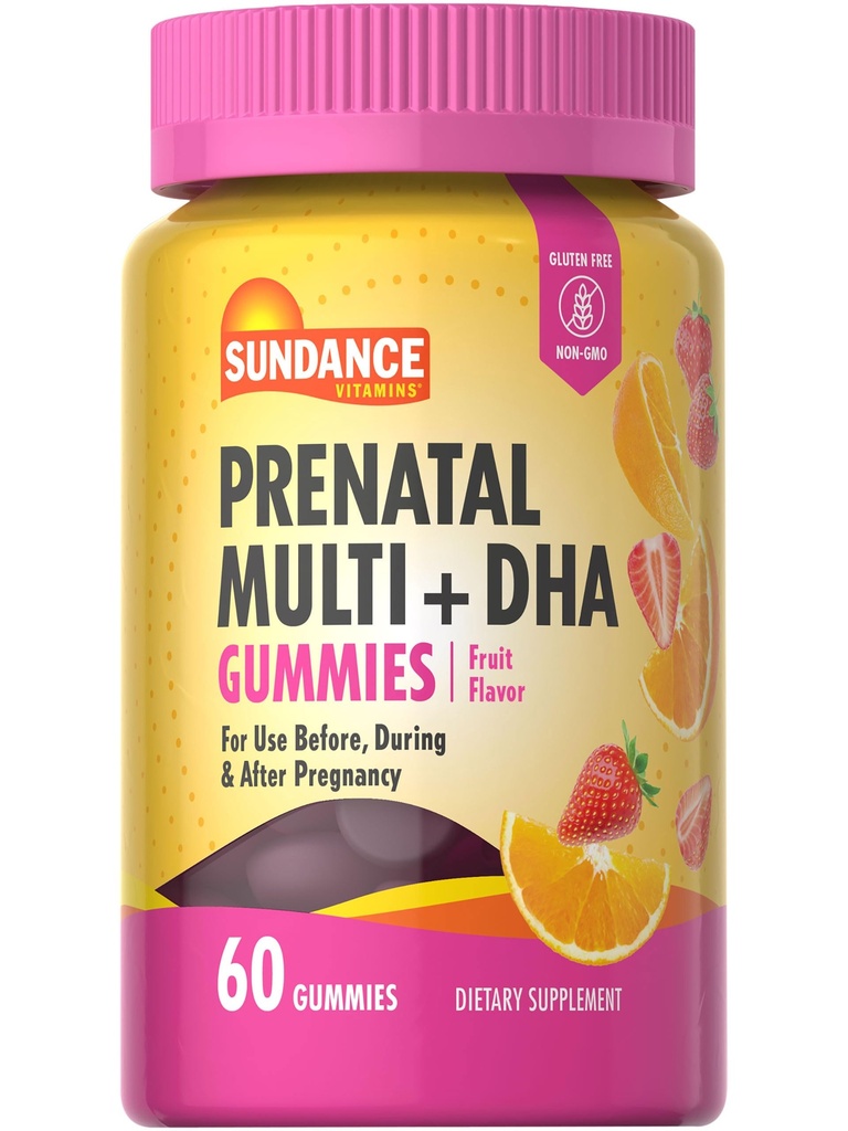 Sundance Prenatal Gummy Vitamin for Women | with DHA & Folate | 60 Count | Fruit Flavor | for Use Before, During, and After Pregnancy | Non-GMO & Gluten Free Supplement