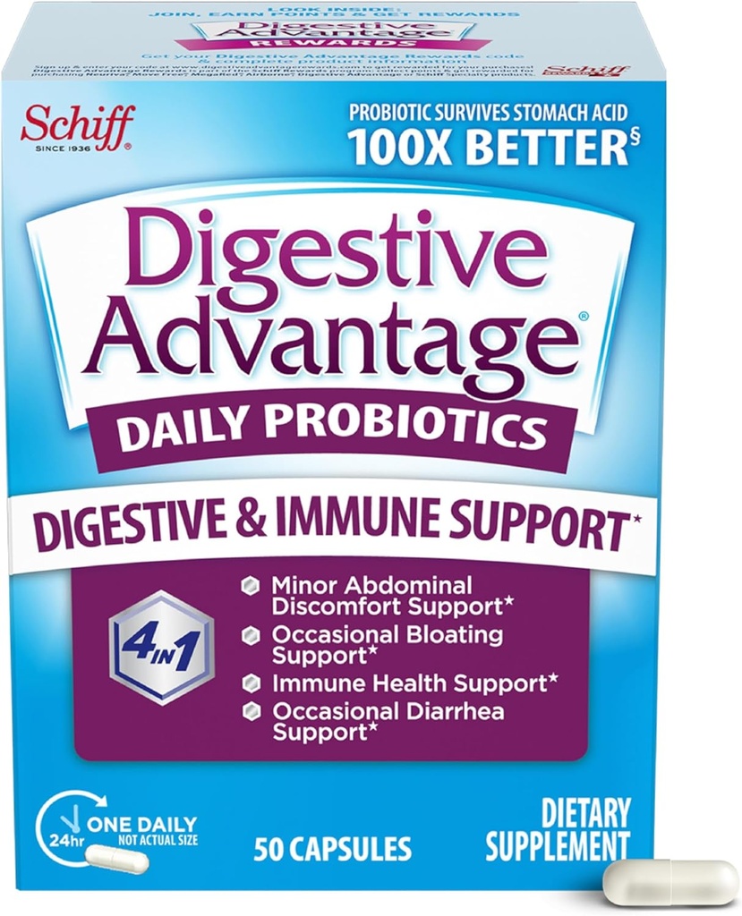 Beneficios Digestivos Probióticos para la Salud Digestiva, Probióticos Diarios para Mujeres Hombres, Apoyo Gut Health, Bloating ocasional & Diarrea, Menor Descomfort Abdominal, & Immune Support, 50ct Capsules