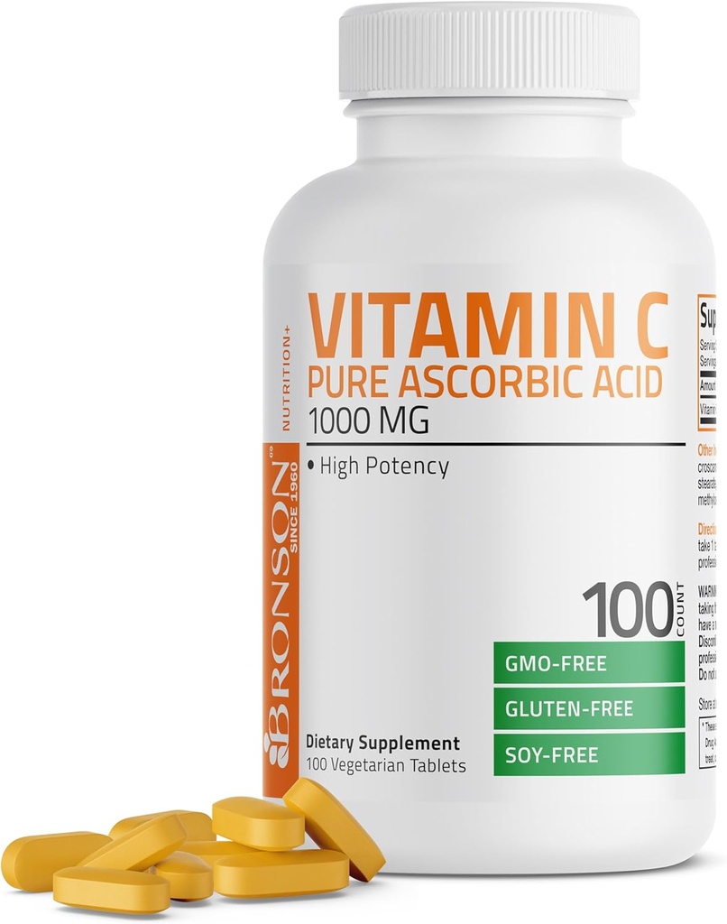 Bronson Vitamina C 1000mg Premium No GMO Ascorbic Acid Tablets, 100 Cuenta
