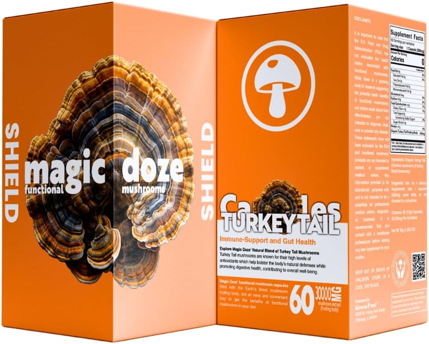 Magic DozeTM Turquía Tail Mushroom Capsules - 60 cápsulas para soporte inmunitario & salud digestiva