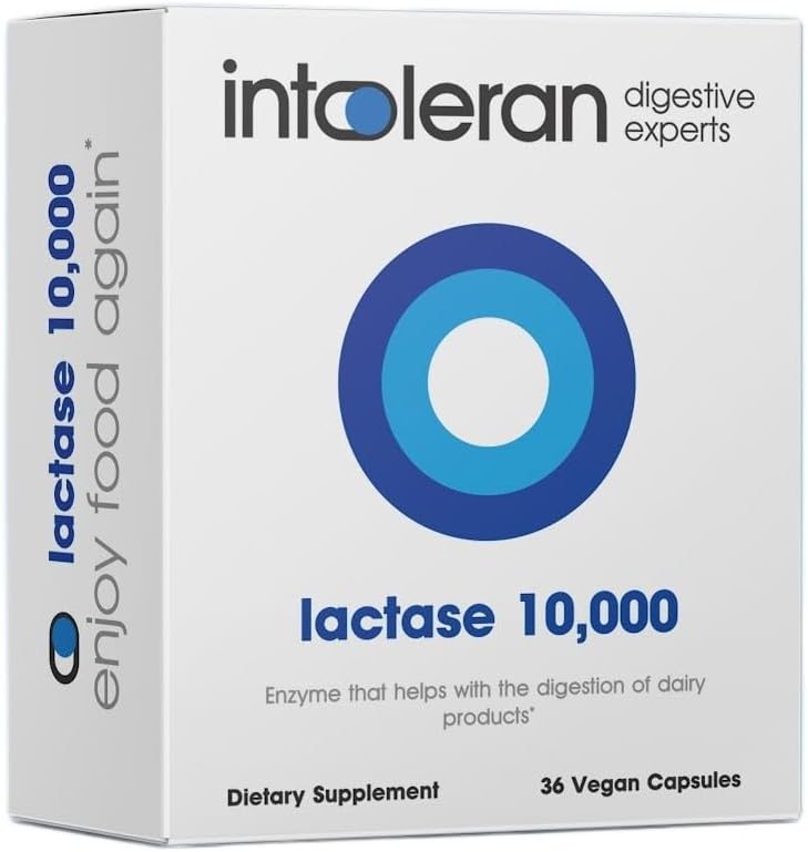 Lactase 10,000 Digestive Enzymes - 36 Capsules ← Suplemento para la Intolerancia de lactosa ¦ Lactase Enzyme That Helps Digest Dairy " Lactose TEN High Dosed " Fast Acting TEN Pure " Vegan TEN Low FODMAP